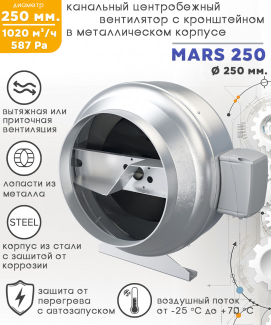 Вентилятор канальный центробежный Era MARS GDF 250мм 1020 м³/ч Вентилятор канальный центробежный Era MARS GDF 250мм 1020 м³/ч